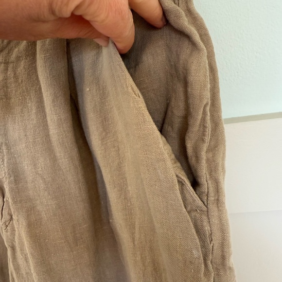 Zara Wide Leg Linen Trouser Women’s Medium Khaki Beige Pleated Pockets Button - Picture 2 of 6